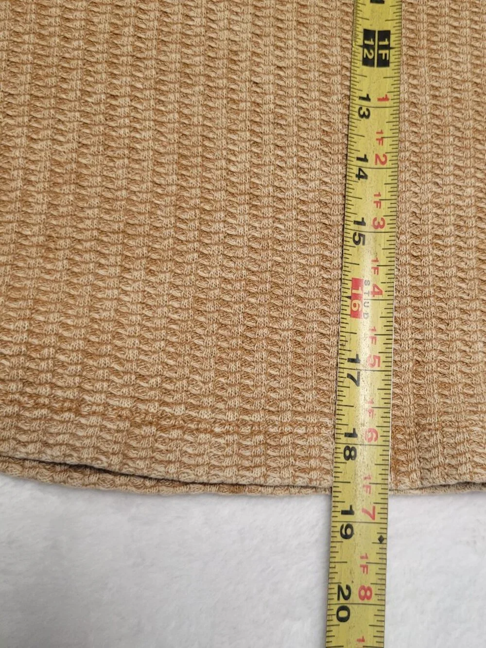 BDG Catskills Thermal Crop Top Y2K Grunge Distressed Raw Edge Waffle Tan L